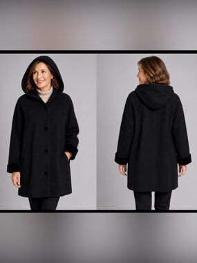 Vintage Forecaster Wool Coat Velvet Hood Cuffs Buttons Witchy Career Whimsigoth